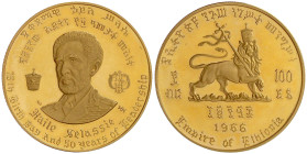 Äthiopien
Haile Selassie I., 1930-1936 und 1941-1974
200 Dollars EE1958 (1966) 75. Geburtstag und 50 Jahre Regierung Haile Selassie. 40,00 g. 900/10...