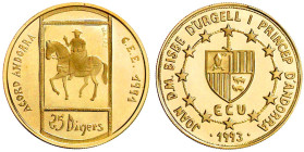 Andorra
Joan Marti Alanis, 1971-2003
25 Diners/ECU 1993. Bischof von Urgel. 7,77 g. 583/1000. Polierte Platte Schön 87. Krause/Mishler 91.