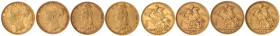 Australien
Victoria, 1837-1901
4 versch. Sovereign: 1876 S, 1879 M, 1888 M und 1889 S. Je 7,98 g. 917/1000. meist sehr schön