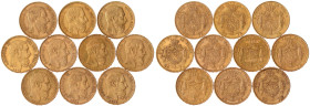 Belgien
Lots Goldmünzen
10 X 20 Francs aus 1868 bis 1878. Je 6,45 g. 900/1000. meist vorzüglich