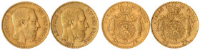 Belgien
Leopold II., 1865-1909
2 X 20 Francs 1870. Je 6,45 g. 900/1000. beide gutes sehr schön Krause/Mishler 37 (2).
