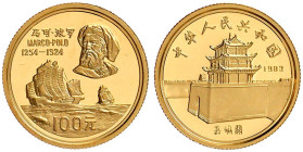 China
Volksrepublik, seit 1949
100 Yuan 1983, Marco Polo, Segelschiff Epopea. 10,00 g. 900/1000. In Originalschatulle mit Zertifikat. Polierte Platt...