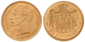 Dänemark
Frederik VIII., 1906-1912
20 Kronen 1911 VBP. 8,96 g. 900/1000. prägefrisch/fast Stempelglanz Friedberg 297. Hede 1.