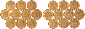 Dänemark
Lots (bis 2025)
10 X 20 Kronen: 1909, 1912 (2), 1914 (3), 1915 (4). Je 8,96 g. 900/1000. meist vorzüglich/Stempelglanz Hede 1 und 1A.