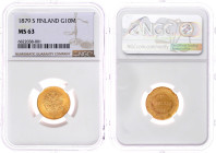 Finnland
Alexander II., 1855-1881
10 Markkaa 1879. 3,23 g. 900/1000. NGC Grading MS 63. vorzüglich/Stempelglanz Bitkin 615. Krause/Mishler 8.1.