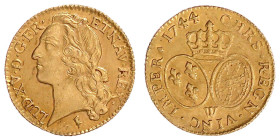 Frankreich
Ludwig XV., 1715-1774
Louis d'or au bandeau 1744 W, Lille. 8,11 g. 917/1000. gutes vorzüglich, kl. Kratzer und min. justiert Friedberg 46...