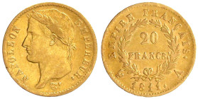 Frankreich
Napoleon I., 1804-1814/15
20 Francs 1811 A, Paris. 6,45 g. 900/1000. sehr schön Krause/Mishler 695.1. Friedberg 511.