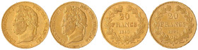 Frankreich
Louis Philippe I., 1830-1848
2 X 20 Francs: 1840 A und 1841 A, Paris. Je 6,45 g. 900/1000. beide sehr schön/vorzüglich Krause/Mishler 750...