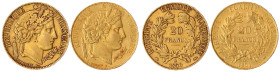Frankreich
Zweite Republik, 1848-1852
2 X 20 Francs: 1850 A und 1851 A, Paris. Marianne. Je 6,45 g. 900/1000. beide sehr schön/vorzüglich Krause/Mis...