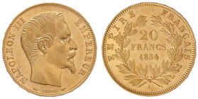 Frankreich
Napoleon III., 1852-1870
20 Francs 1854 A. 6,45 g. 900/1000. vorzüglich/Stempelglanz, selten in dieser Erhaltung Schön 102. Yeoman 35.1....
