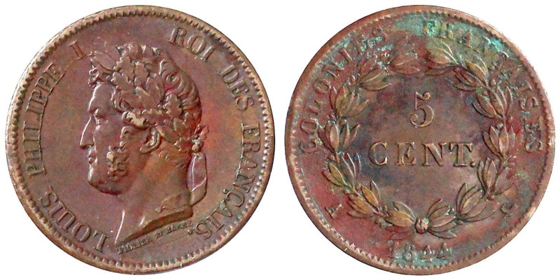 Frankreich-Französische Kolonien
Kupfer 5 Centimes 1844 A. gutes vorzüglich, mi...