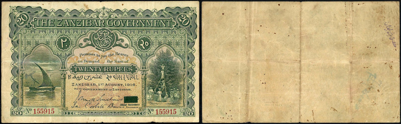 Ausland
Sansibar
The Zanzibar Government, 20 Rupees 1.8.1916. Chief Secretary ...