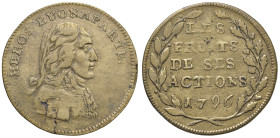 NAPOLEONE BONAPARTE. Medaglia/Token Bonaparte eroe 1796 (Campagna d'Italia). Ottone ramato (g 3,35 g - Ø 24,00 mm). Henn. 765 

BB

Diritti d'Asta...