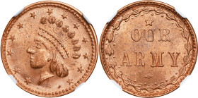 Undated (1861-1865) Indian Princess / OUR ARMY. Fuld-51/334 a. Rarity-1. Copper. Plain Edge. MS-66 RD (NGC).

19 mm.