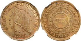 1863 THE FLAG OF OUR UNION / DIX. Fuld-207/409 a. Rarity-1. Copper. Plain Edge. MS-64 RB (NGC).

19 mm.