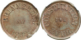 1863 ERINNERUNG AN 1863 / CONSTITUTION FOR EVER. Fuld-243/247 a. Rarity-3. Copper. Plain Edge. MS-63 BN (NGC).

19 mm.