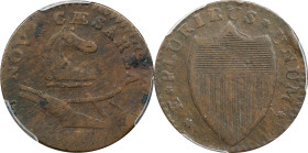 1787 New Jersey Copper. Maris 43-d, W-5225. Rarity-1. No Sprig Above Plow, Bulbous Nose. VF-20 (PCGS).

PCGS# 506. NGC ID: AUL8.