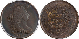 1805 Draped Bust Half Cent. C-1. Rarity-1. Medium 5, Stemless Wreath. AU-58 (PCGS).

PCGS# 1081. NGC ID: 222H.