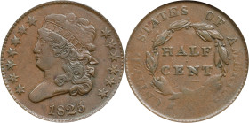 1825 Classic Head Half Cent. C-2. Rarity-1. VF-25 (ANACS).

Ex EAC Convention sale, May 2012, Lot 46; EAC Convention Sale, May 2025, lot 616. J.R. G...