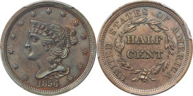 1856 Braided Hair Half Cent. C-1. Rarity-1. MS-62 BN (PCGS).

PCGS# 1236. NGC ID: 26Z2.