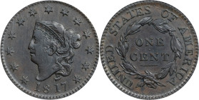 1817 Matron Head Cent. N-9. Rarity-2. 13 Stars. VF-35 (ANACS).

Ex EAC Convention Sale, May 2025, lot 283; earlier Bob LaForme Collection.

PCGS# ...
