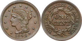 1849 Braided Hair Cent. N-2. Rarity-2. AU-55 (ANACS).

PCGS# 405637. NGC ID: 226F.