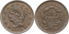 1852 Braided Hair Cent. N-14. Rarity-1. AU-50 (ANACS).

PCGS# 147263. NGC ID: 226J.