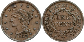 1853 Braided Hair Cent. N-9. Rarity-2. AU-55 (ANACS).

PCGS# 1901. NGC ID: 226K.