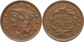 1856 Braided Hair Cent. N-18. Rarity-1. Slanting 5. AU-50 (ANACS).

PCGS# 406220. NGC ID: 226N.