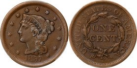 1857 Braided Hair Cent. N-1. Rarity-1. Large Date. AU-50 (PCGS).

PCGS# 1928. NGC ID: 226P.