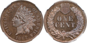 1867 Indian Cent. Proof-65 BN (NGC).

PCGS# 2288. NGC ID: 229K.
