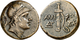 (111-105 a.C.). Ponto. Amisos. AE 19. (S. 3643 var) (CNG. VII, 241). Acuñada bajo Mithradates VI. Punzonada en reverso. 8,51 g. MBC+.