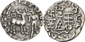 Janapadas indias. Kuninda. (s. II a.C.). Amoghabhuti. Dracma. (Mitchiner A. & C. W. 4442 sim) (CNG. XII, 850). 2,10 g. EBC-.