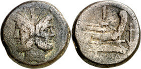 (211-206 a.C.). Anónima. As. (Spink 628) (Craw. 50/3). 38,86 g. MBC-.