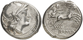 (hacia 157-156 a.C.). Anónima. Denario. (Bab. 6) (Craw. 197/1). Ex Áureo & Calicó 25/04/2013, nº 2019 3,47 g. MBC+.