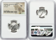 LUCANIA. Metapontum. Ca. 330-280 BC. AR stater (20mm, 7h). NGC VF. Dai- and Mach-, magistrates. Head of Demeter right, hear falling loose in curls and...
