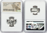 LUCANIA. Metapontum. Ca. 330-280 BC. AR stater (19mm, 9h). NGC VF. Dori- and Da-, magistrates. Head of Demeter left, hair falling loose in curls and o...