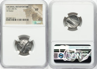 LUCANIA. Metapontum. Ca. 330-280 BC. AR stater (18mm, 10h). NGC VF. Eu- and Ly-, magistrates. Head of Demeter right, hair falling loose in curls, wear...