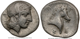 THESSALY. Pharsalus. Ca. 450-350 BC. AR hemidrachm (15mm, 11h). NGC Choice Fine. Early to mid 4th century BC. Head of Athena right, wearing pendant ea...