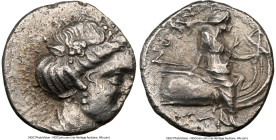 EUBOEA. Histiaea. Ca. 3rd-2nd centuries BC. AR tetrobol (14mm, 12h). NGC Choice VF. Head of nymph right, wearing vine-leaf crown, earring and necklace...