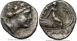 EUBOEA. Histiaea. Ca. 3rd-2nd centuries BC. AR tetrobol (14mm, 2h). NGC Choice VF, marks. Head of nymph right, wearing vine-leaf crown, earring and ne...