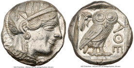 ATTICA. Athens. Ca. 440-404 BC. AR tetradrachm (23mm, 17.22 gm, 7h). NGC MS 5/5 - 4/5. Mid-mass coinage issue. Head of Athena right, wearing earring, ...