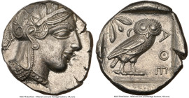 ATTICA. Athens. Ca. 440-404 BC. AR tetradrachm (25mm, 17.18 gm, 7h). NGC Choice AU 5/5 - 4/5. Mid-mass coinage issue. Head of Athena right, wearing ea...