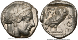 ATTICA. Athens. Ca. 440-404 BC. AR tetradrachm (23mm, 17.19 gm, 1h). NGC AU 5/5 - 4/5. Mid-mass coinage issue. Head of Athena right, wearing earring, ...