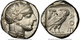 ATTICA. Athens. Ca. 440-404 BC. AR tetradrachm (24mm, 17.17 gm, 10h). NGC XF 5/5 - 3/5. Mid-mass coinage issue. Head of Athena right, wearing earring,...