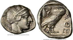ATTICA. Athens. Ca. 440-404 BC. AR tetradrachm (25mm, 17.19 gm, 4h). NGC XF 4/5 - 4/5. Mid-mass coinage issue. Head of Athena right, wearing earring, ...