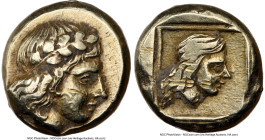 LESBOS. Mytilene. Ca. 412-378 BC. EL sixth-stater or hecte (10mm, 2.54 gm, 1h). NGC XF 4/5 - 2/5, scuffs. Laureate head of Apollo right, with long hai...