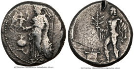 PAMPHYLIA. Side. Ca. 380-333 BC. AR stater (20mm, 5h). NGC Fine, test cut, scuff. Athena standing left, Nike standing right in outstretched right hand...