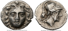PISIDIA. Selge. Ca. 4th century BC. AR obol (11mm, 12h). NGC Choice VF. Head of gorgoneion facing / Head of Athena right, wearing crested, winged Atti...