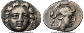 PISIDIA. Selge. Ca. 4th century BC. AR obol (11mm, 12h). NGC VF. Head of gorgoneion facing / Head of Athena right, wearing crested, winged Attic helme...